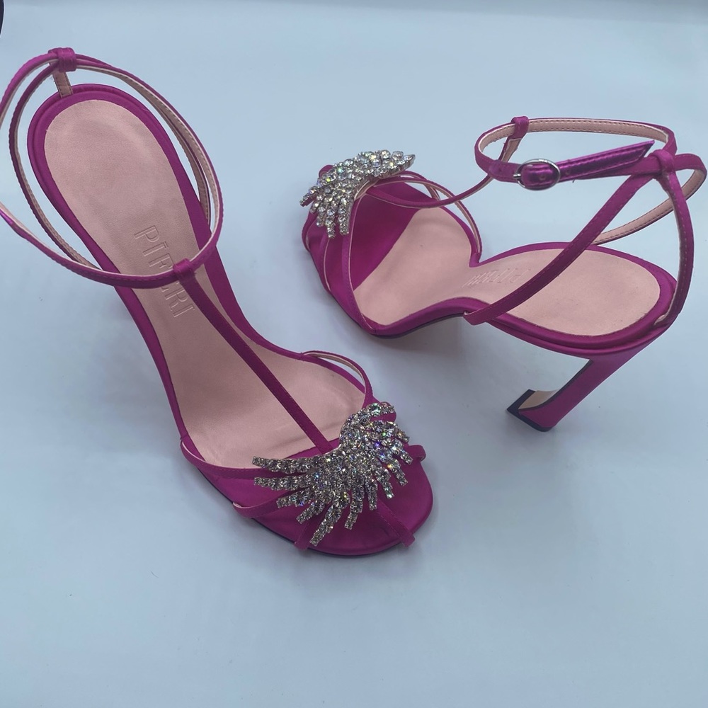 PIFERI Maggio Crystal Satin T-Strap Sandals